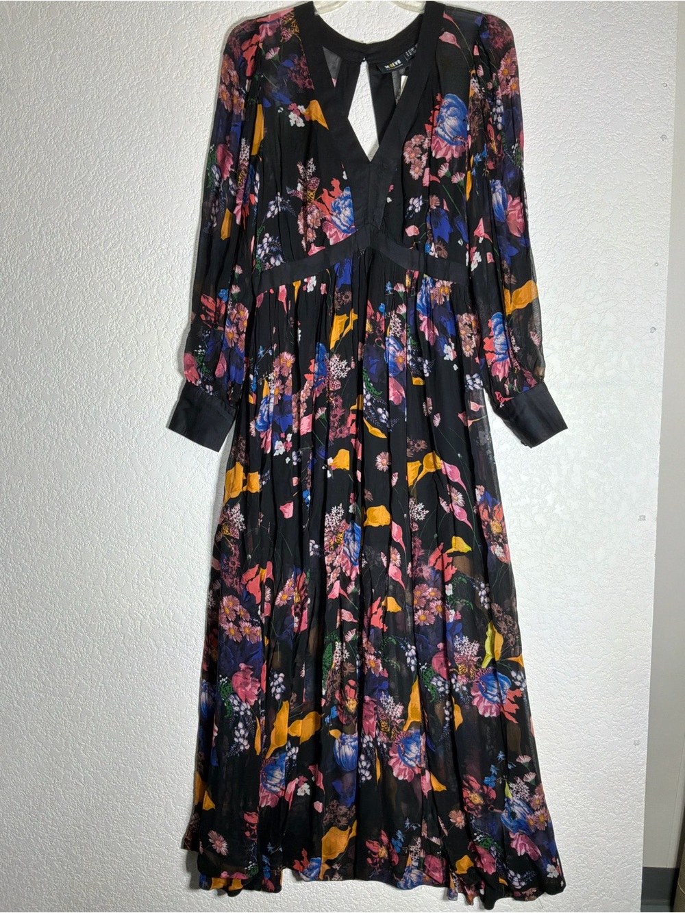 Maeve by Anthropologie Sheer Black Floral Maxi Dress with Lining Size 14 NWT
